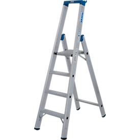 KRAUSE STABILO trap 4 treden R13, zelfreinigend gatenpatroon, platform R13, gereedschapsbak met emmerhaak, aluminium