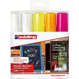 Krijtstift edding 4090 4-15 mm, 2x wit, 1x neongeel, 1x neonoranje, 1x neonroze