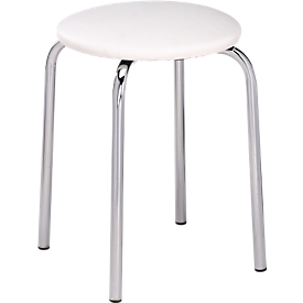 Kruk, stapelbaar, 4-pootsframe, kunstlederen bekleding, H 440 mm, wit