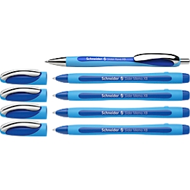 Kugelschreiber Etui Schneider, 4 x Slider Memo XB Schreibfarbe schwarz + 1 x Slider Rave XB Schreibfarbe blau, dokumentenecht, ViscoGlide®-Technologie