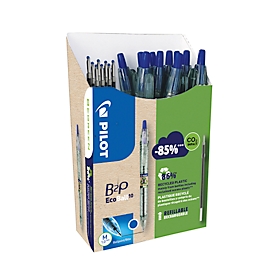 Kugelschreiber PILOT Bottle 2 Pen Ecoball, blau, Strichbreite 0,6 mm, dokumentenecht, nachfüllbar, 86 % Recyclingmaterial, 10 Stück + 10 Minen blau