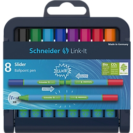 Kugelschreiber Schneider Link-It Slider, Strichstärke XB, aufeinander aufsteckbar, Biokunststoff, farbsortiert, 8er-Set