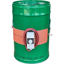 Kuhlmann Fass-Heizgürtel, analog, für 25-l-Stahlfässer, 300 W, 0-120 °C, IP54, B 880 x T 3 x H 115 mm, Silikon, rot