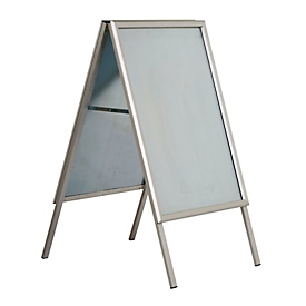 Kundenstopper Outdoor, A1, für den Außenbereich, wetterfest, Wasserablauföffnungen, 2-seitig nutzbar, B 720 x T 530 x H 1160 mm, silber