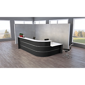 L-balie Faro, 4 eenheden, hoek 90°, met adviestafel, melamine gecoat, ABS randen, B 3670 x D 1970 x 1120 mm, antraciet/antraciet