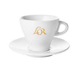 L'OR Gold Espresso-Tasse, mit Untertasse, weiss