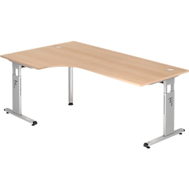 L-shaped desk ULM, left or right, W 2000 x D 1200 x H 650-850 mm, oak finish