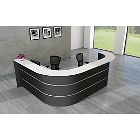 L-toonbank Faro, 4 eenheden, hoek 90°, melamine gecoat, ABS randen, B 3250 x D 2320 H 1120 mm, antraciet/antraciet 