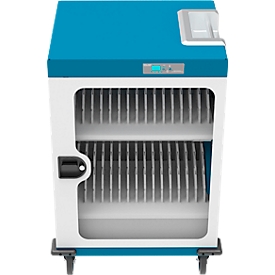 Laadwagen voor notebooks Good Connections GEMMA N32, voor 32 apparaten, Schuko stopcontacten, afsluitbaar, vermogen 3680 W, wit-blauw
