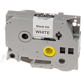 Labelling tape compatible with Brother labelling tape TZe-241, self-adhesive, white/black, laminated plastic, L 8 m x W 18 mm