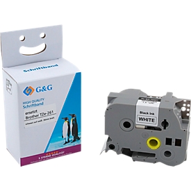 Labelling tape compatible with Brother labelling tape TZe-261, self-adhesive, white/black, plastic, L 8 m x W 36 mm