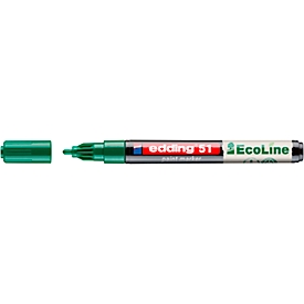 Lackmarker Edding 51 EcoLine, Schreibfarbe Grün, Rundspitze, Strichstärke 1-2 mm, mit Kappe, wasserbasiert, nachfüllbar, 10 Stück