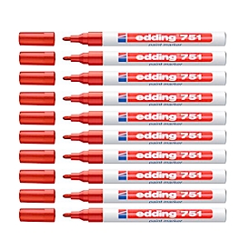Lackmarker EDDING 751, 10 Stück, Rundspitze, Strichbreite 1-2 mm, rot, 10 Stück