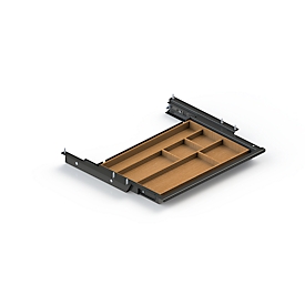 Lade voor elektrisch in hoogte verstelbaar bureau Elements, metaal met bamboe-inleg, B 424,6 x D 264,5 x H 36,5 mm, zwart