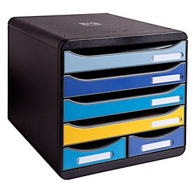 Ladebox Exacompta BEE BLUE Big Box Maxi, 4 laden voor A4/A4+ formaat &amp; 2 langwerpige laden, uittrekstop &amp; verzonken greep, gerecycled kunststof, zwart