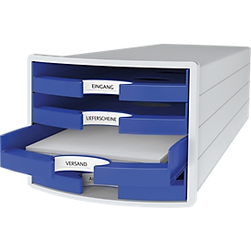 Ladebox HAN Impuls 2.0, 4 schuifladen, A4-formaat, stapelbaar, open, grijs/blauw