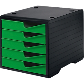 Ladebox styro® styroswing, 5 laden, uittrekstop &amp; verzonken greep, stapelbaar, B 270 x D 340 x H 255 mm, polystyreen, zwart-gekko