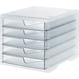 Ladebox styro® styroswing light, 5 laden, uittrekstop & verzonken greep, stapelbaar, B 270 x D 340 x H 255 mm, polystyreen, transparant-transparant