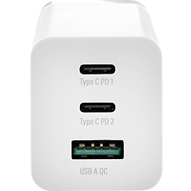 Ladegerät Varta High Speed, 65 W, 2x USB-C, 1x USB-A, bis 3 Geräte laden, auch für Laptops geeignet, B 35 x T 28 x H 108 mm, weiss