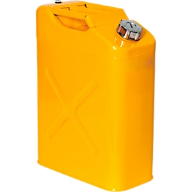 Lager- und Transportkanister, Stahlblech, gelb, 20 l, B 170 x T 340 x H 470 mm, Schraubverschluss, Belüftungsventil