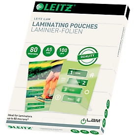 Lamineerhoezen Leitz iLAM 33817, A5 staand en liggend formaat, dikte 80 µm, L 222 x B 160 mm, PET, kleurloos, 100 stuks