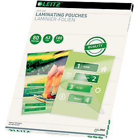 Lamineerhoezen Leitz iLAM 33819, A3 staand en liggend formaat, dikte 125 µm, L 98 x B 68 mm, PET, kleurloos, 100 stuks