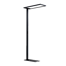 Lampadaire LED UOL, 100 W, 11230 lm, 4000 K, compatible avec un poste de travail sur écran, lumière directe/indirecte, intensité lumineuse variable, port USB, aluminium/verre acrylique, noir