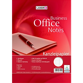 LANDRÉ Kanzleipapier Office, 250 Doppelbögen, DIN A3/A4 gefalzt, 80 g/m², kariert, mit Rand, rot