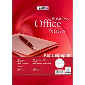 LANDRÉ Kanzleipapier Office, 250 Doppelbögen, DIN A3/A4 gefalzt, 80 g/m², kariert, ohne Rand, rot