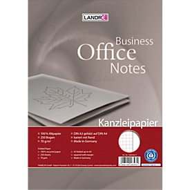 LANDRÉ Kanzleipapier Recycling, 250 Doppelbögen, DIN A3/A4 gefalzt, 70 g/m², kariert, Rand rechts, grau/rot