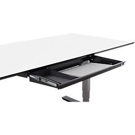 Laptopschublade für die Montage unter Schreibtischen, abschliessbar, kugelgelagert, Kabelführung, B 721 x T 316 x H 37/71 mm, Metall, schwarz
