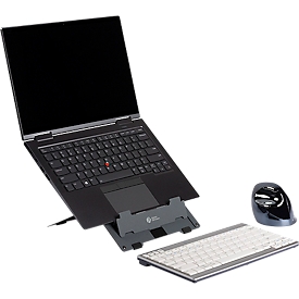 Laptopstandaard Bakker Elkhuizen Ergo-Q 160, voor laptops &amp; tablets tot 17", ergonomisch, B 215 x D 266 x H 7,5 mm, aluminium, donkergrijs mat