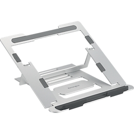 Laptopstandaard Kensington Easy Riser™ K50417WW, tot 16", in 6 standen in hoogte verstelbaar en kantelbaar, inklapbaar, B 239 x D 14 x H 239 mm, aluminium, zilver