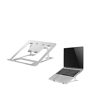 Laptopstandaard NewStar NSLS085SILVER, voor laptops 10-17″ & tot 5 kg, 6-staps handmatige hoogteverstelling, inklapbaar, zilver.