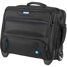 Laptoptrolley Stop BORNEO RPET, für 1 Notebook bis 17", Hauptfach & 3 Reißverschlussfächer, Netztasche, Laufrollen, Recycling-PET, schwarz