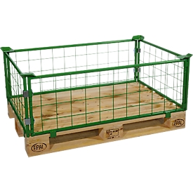 Lattice stacking frame, for Euro pallets, payload up to 800 kg, opening flap, stackable, L 1200 x W 800 x H 400 mm, steel, May green RAL 6017