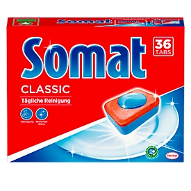 Lavavajillas Somat Classic 1, con poder disolvente de la grasa, núcleo de poder y ácido cítrico, sin fosfatos, azul-rojo, 36 pastillas en caja