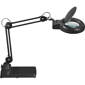 LED magnifier lamp MAULvisio, Output 8 W, 1200 lm, 3 dioptre lens, rotatable stand, black