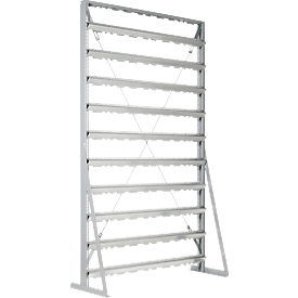 Legbord, aan 1 kant te monteren, 10 rijen, zonder open voorraadbakken, B 1145 x D 400 x H 1950 mm, staal, grijs