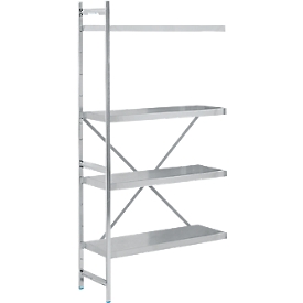Legbord aanbouw, roestvrij staal, gesloten legborden, B 875 x D 400 mm