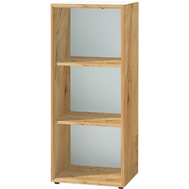 Legbord MONTERIA, glazen legger, 3 OH, B 400 x D 370 x H 1200 mm, Navarraanse eik/wit