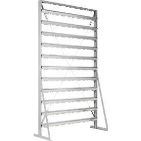 Legbordstelling, 1 zijdelings te monteren, 11 rijen, zonder open magazijnbakken, B 1145 x D 400 x H 1950 mm, staal, grijs
