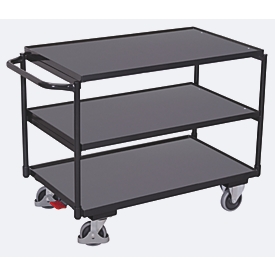 Leichter Tischwagen, Stahl/MDF-Platte, Anthrazitgrau/Dunkelgrau, 3 Etagen, L 835 x B 505 mm, TPE-Rollen mit EasySTOP, bis 250 kg