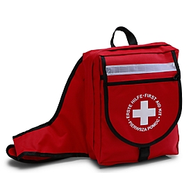 Leina-Werke Sac à dos de secours, premiers secours, rouge, nylon, fermeture à glissière, contenu 13157, mode d'emploi A6