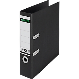 LEITZ® Classeur Recycle, DIN A4, Largeur de dos 80 mm, Mécanisme à levier 180°, Étiquette de dos &amp; Trou de poignée, 100 % recyclable, noir