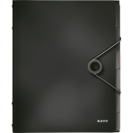 LEITZ® document folders Solid, DIN A4, 3 protective caps, 6 compartments, PP, black