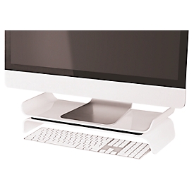 LEITZ® Ergo WOW monitorstandaard, ergonomisch, voor monitoren tot 27", in 2 standen in hoogte verstelbaar met opbergruimte voor toetsenbord, B 209 x H 112 mm, wit/zwart