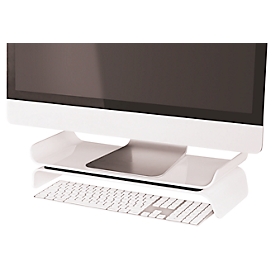 LEITZ® Ergo WOW support de moniteur, ergonomique, pour moniteurs jusqu'à 27", réglable en hauteur sur 2 niveaux avec espace de rangement pour clavier, L 209 x H 112 mm, blanc/noir