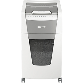 Leitz IQ Autofeed Office 300 papiervernietiger P4, volledig automatisch, deeltjes snijden 4 x 30 mm, 60 lr, 300 vel snijcapaciteit, met rollen, wit