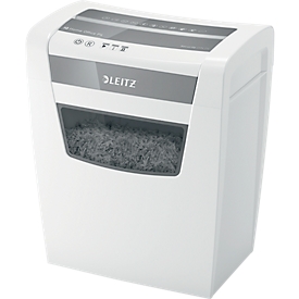 Leitz IQ Home Office shredder P4, particle cut 4 x 28 mm, 23 l, 10 sheet cutting capacity, anti-paper jam technology, white